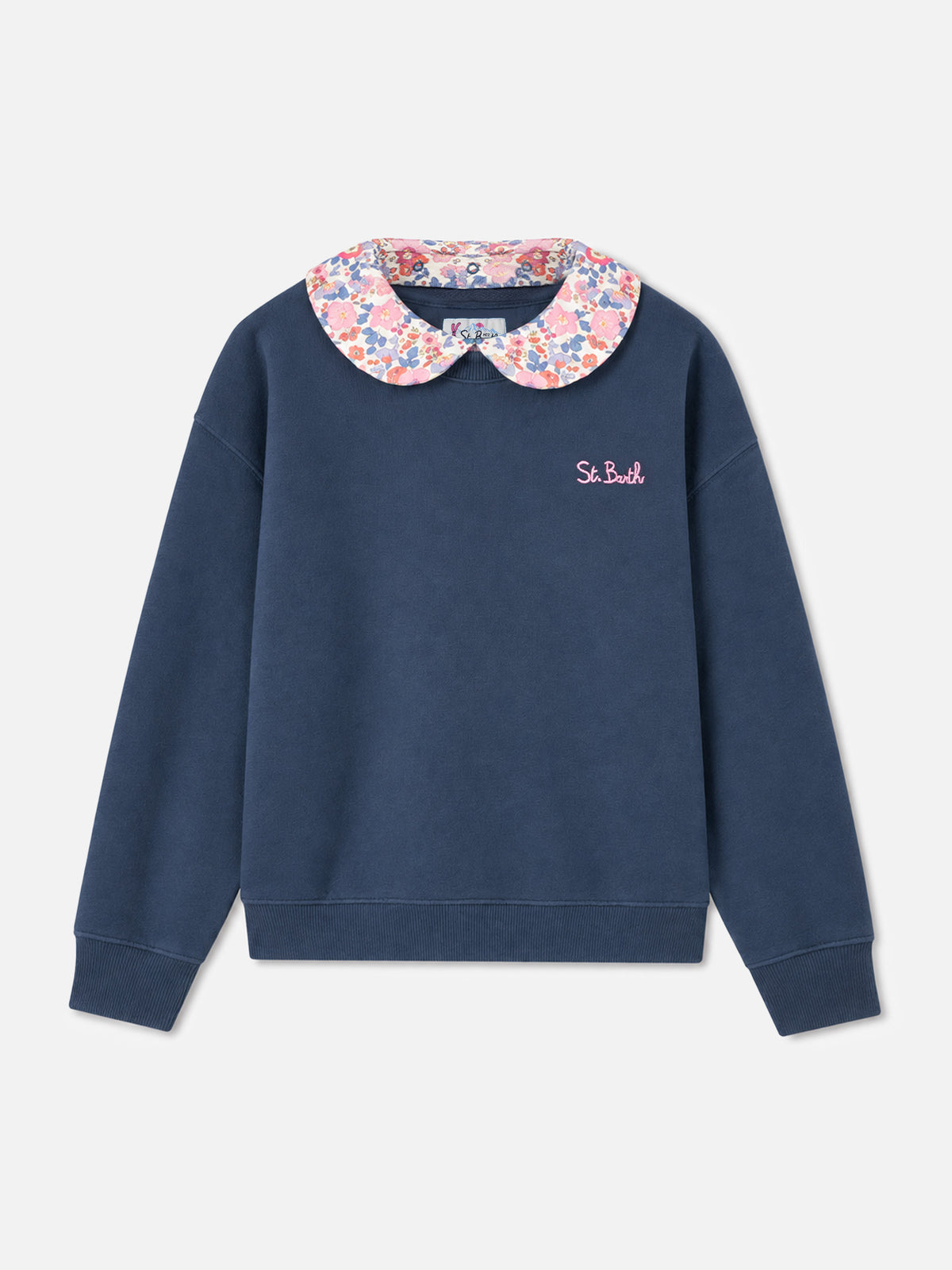 Mädchenblaues Crewneck-Sweatshirt Coleen mit floralem Kragen 