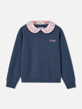 Mädchenblaues Crewneck-Sweatshirt Coleen mit floralem Kragen 