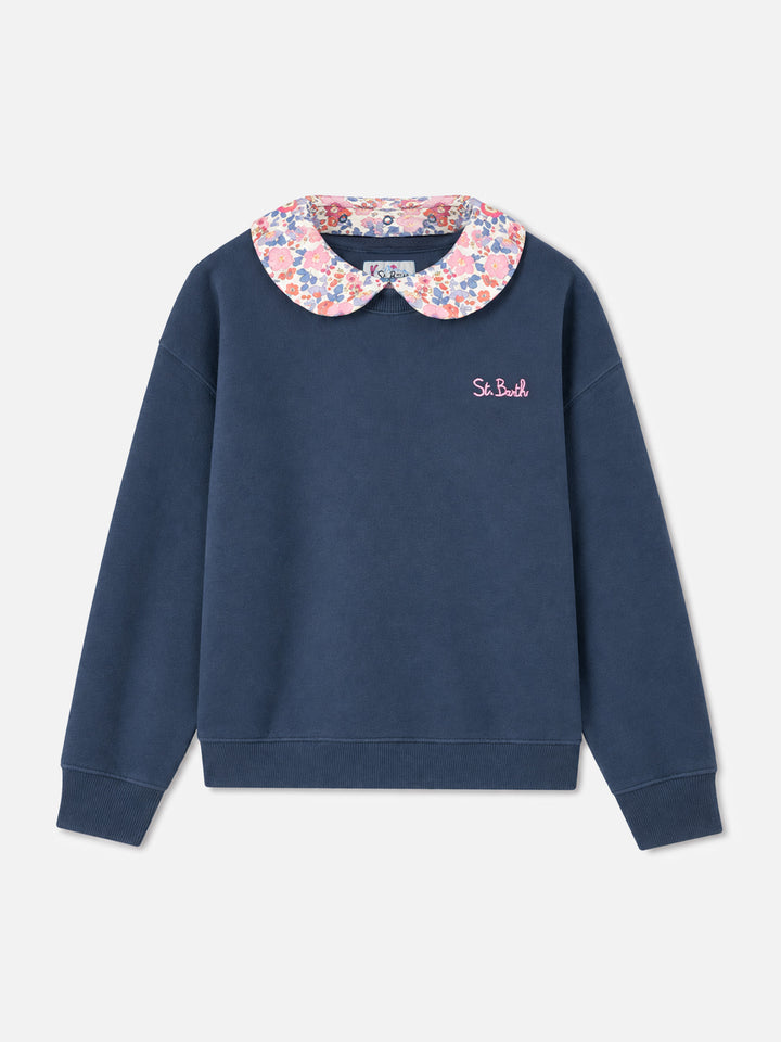 Felpa girocollo Coleen blu con colletto floreale