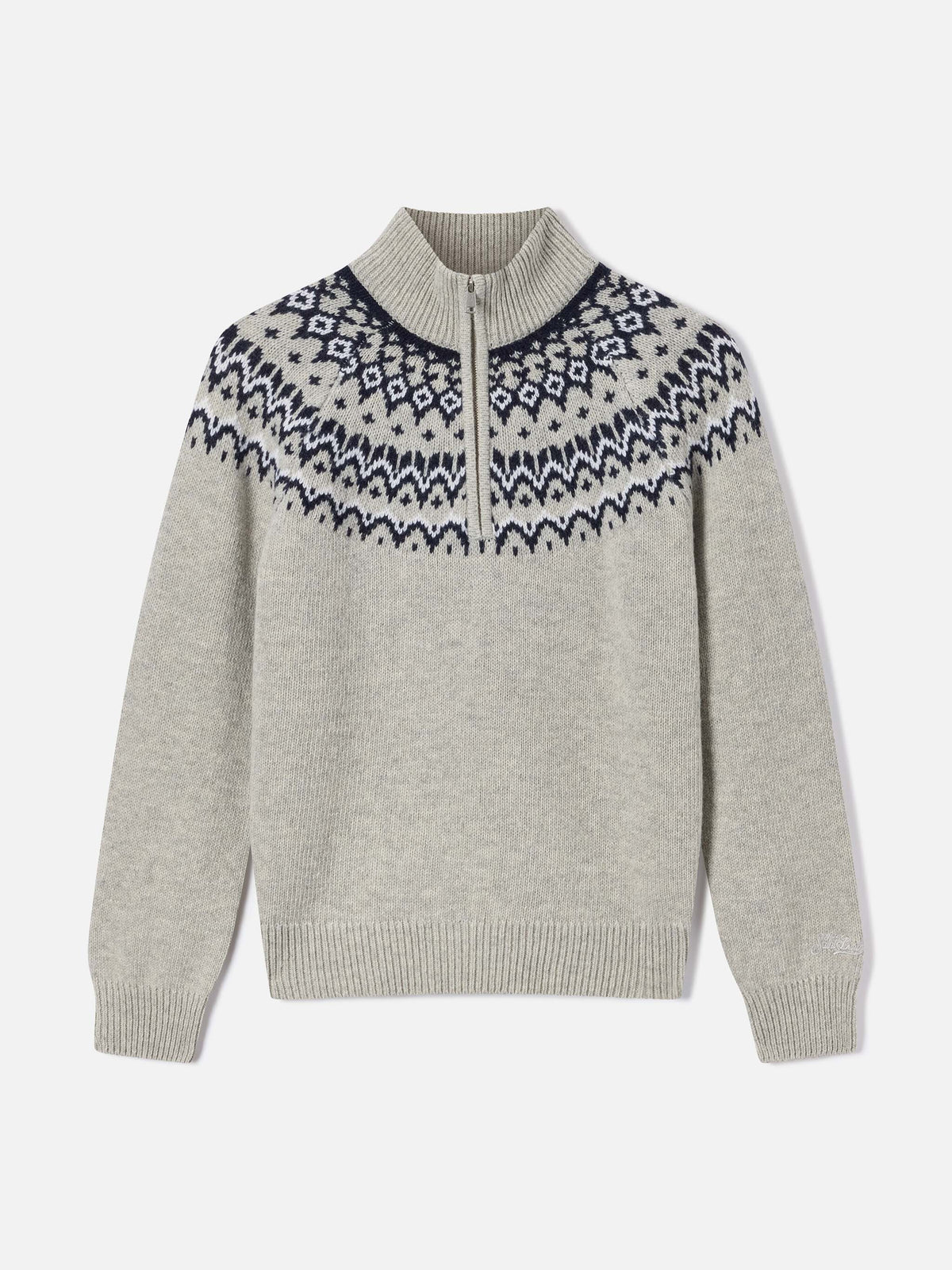 Jersey de mezcla de lana Grey Clyde con media cremallera y motivo nórdico 