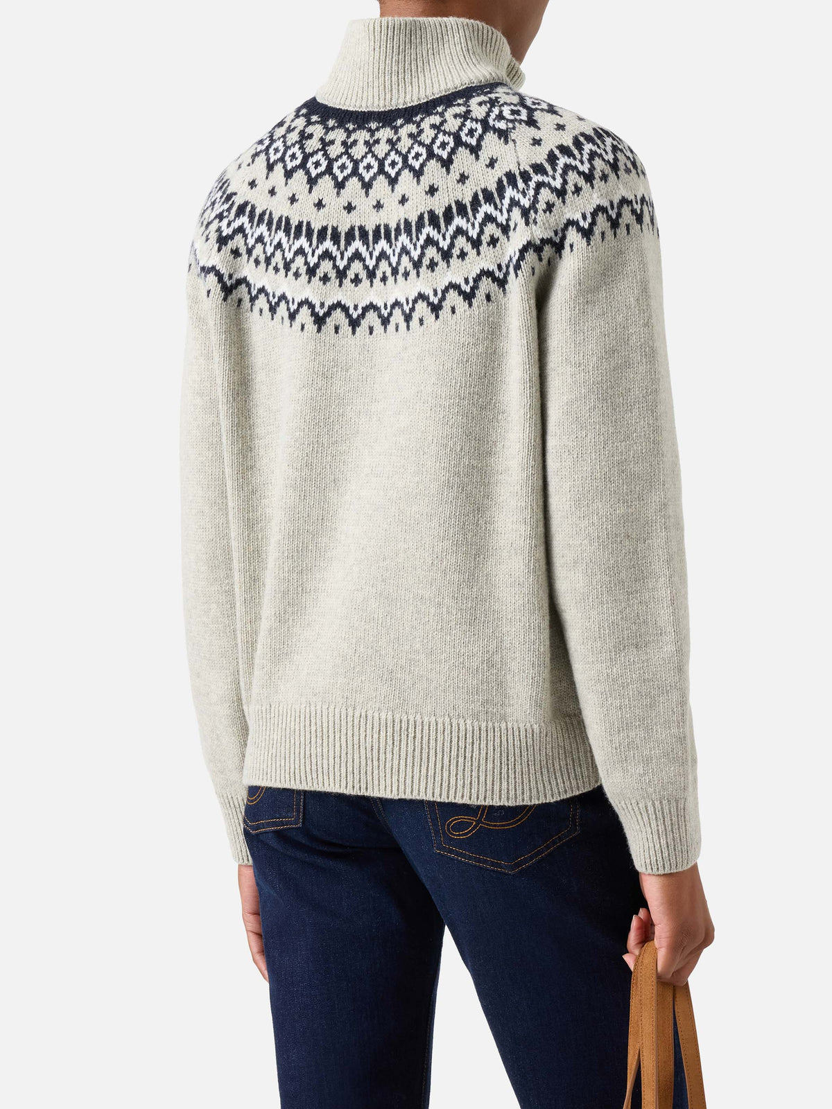 Grey Clyde wool blend half-zip knit with nordic pattern
