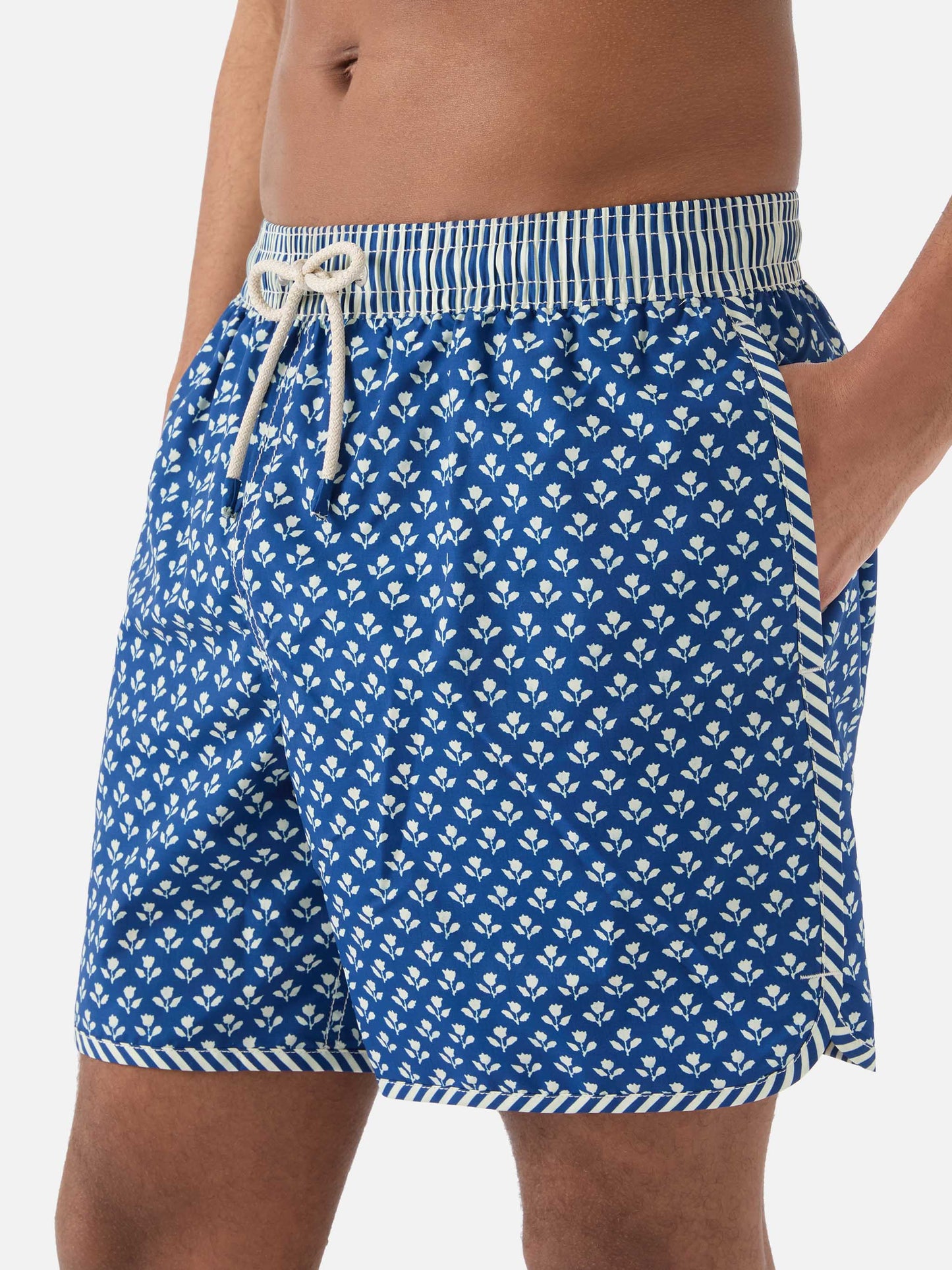 Comporta swim shorts with batik floral print