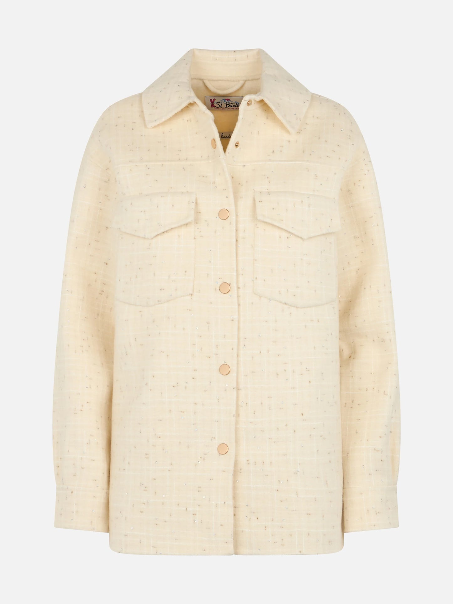 Woman wooly tweed white jacket Chantel with sequins