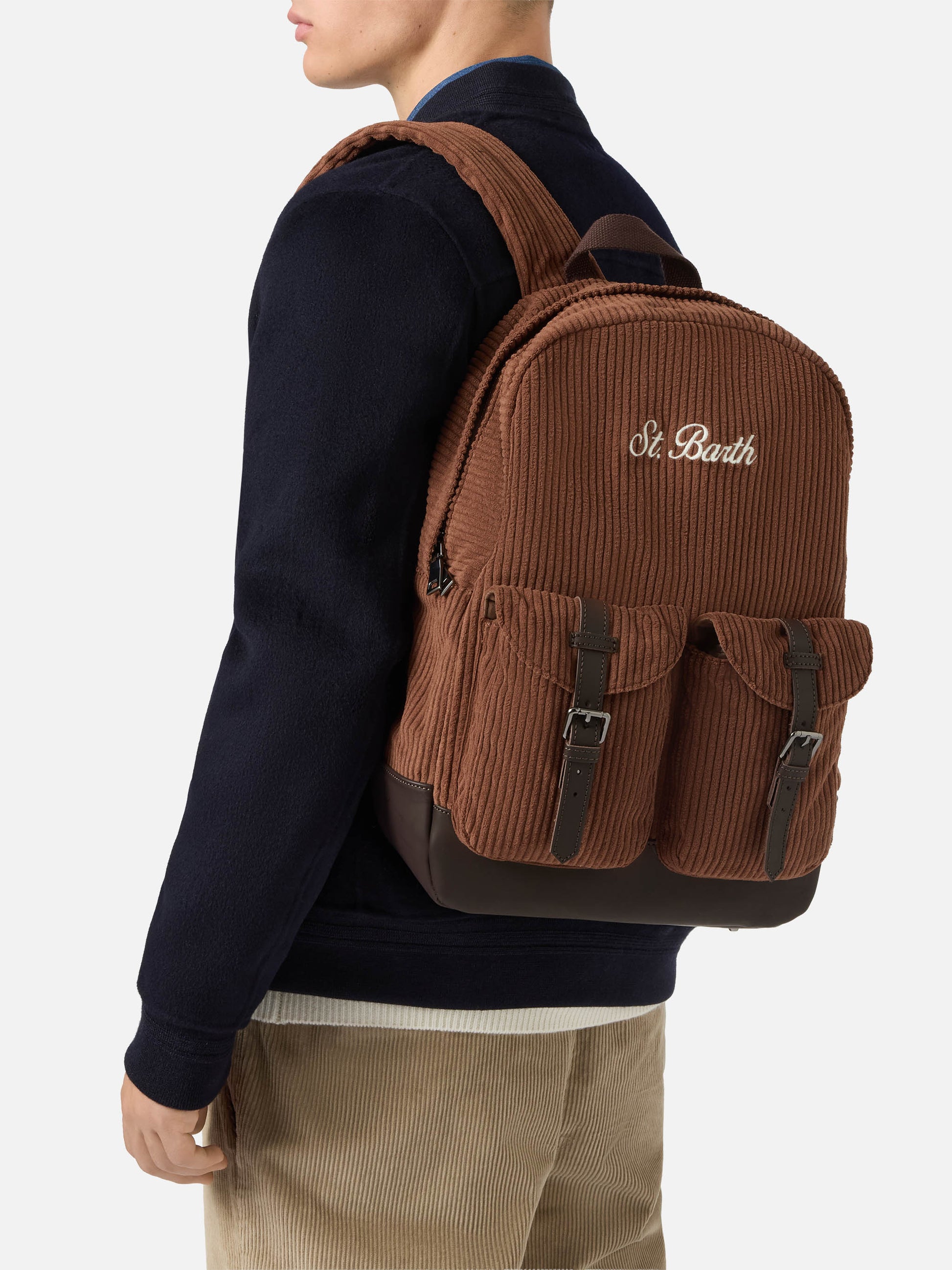 dr martens brown leather backpack Cody Corduroy Backpack in wool blend brown with leather details