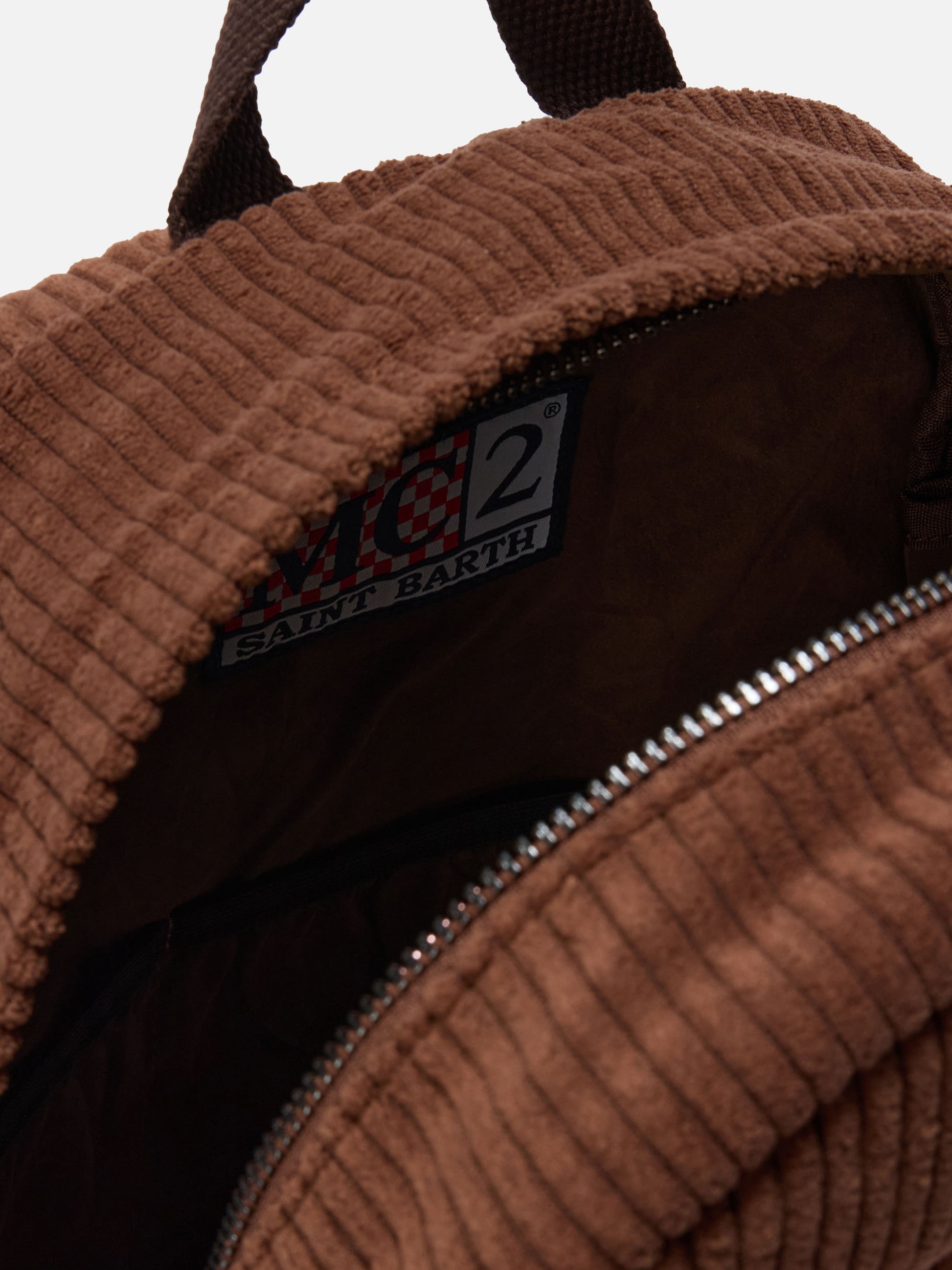 dickies camel corduroy mini backpack Cody Corduroy Backpack in wool blend brown with leather details