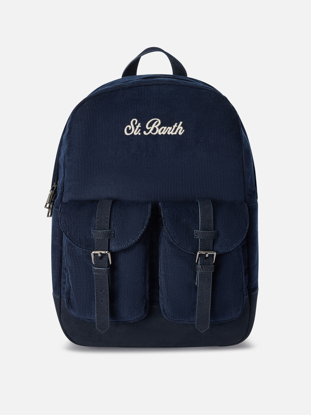 Navy blue Cody corduroy backpack with logo embroidery