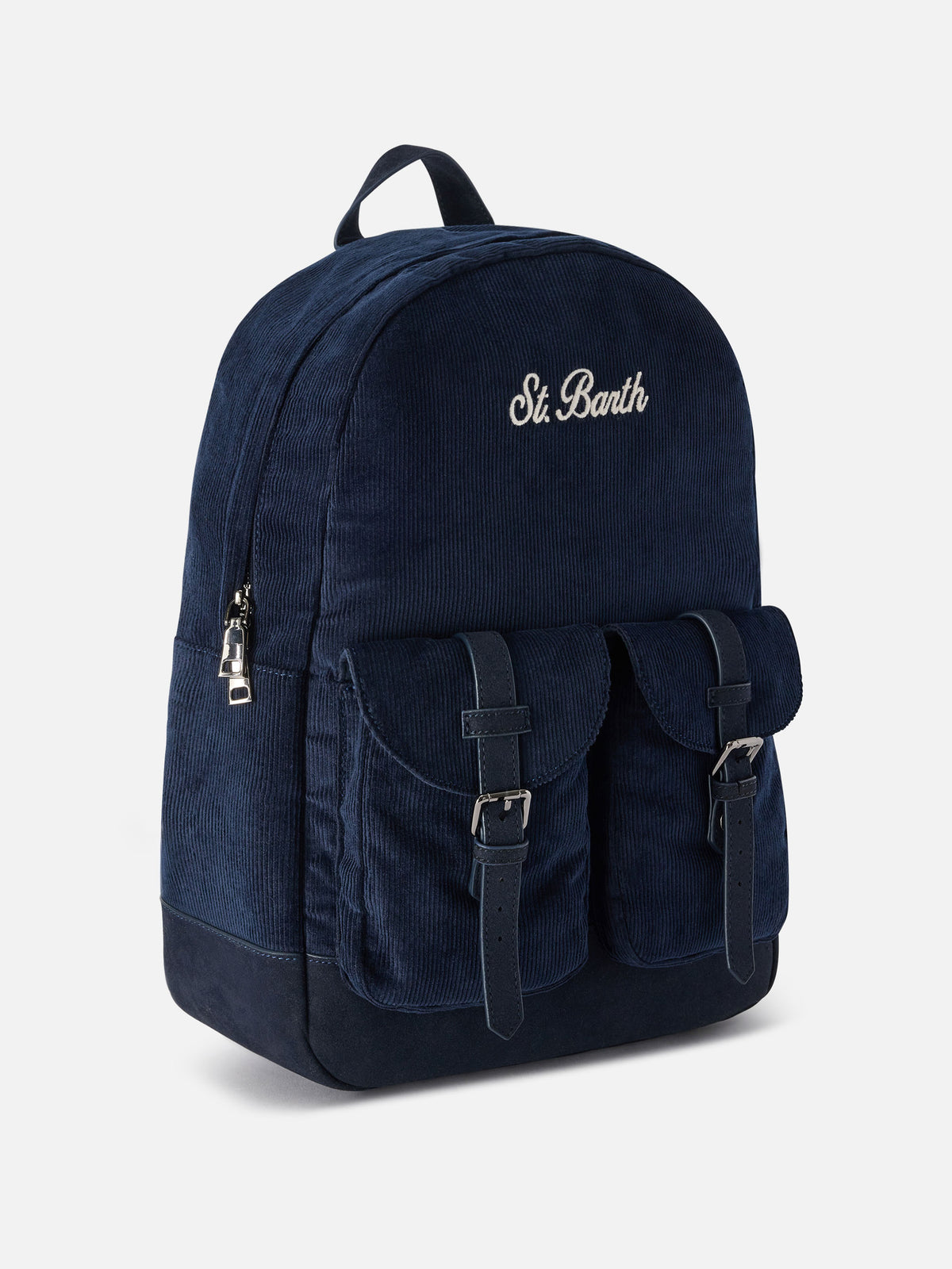 Navy blue Cody corduroy backpack with logo embroidery