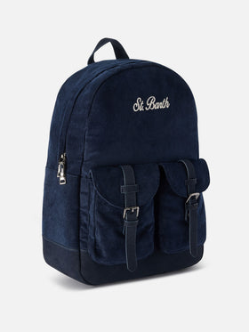 Navy blue Cody corduroy backpack with logo embroidery