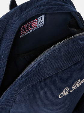 Navy blue Cody corduroy backpack with logo embroidery