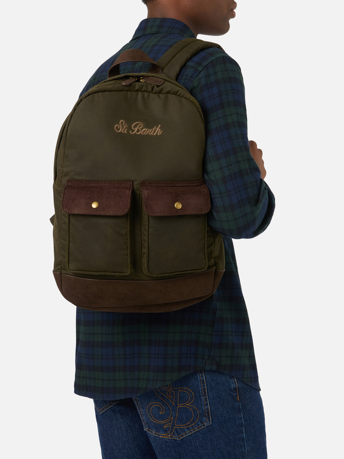 Mochila encerada verde militar Cody con bordado del logo 