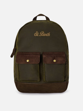 Mochila encerada verde militar Cody con bordado del logo 