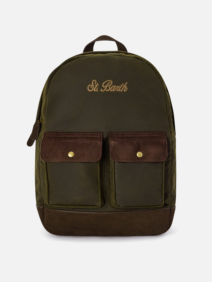 Zaino Cody verde militare in tessuto cerato con ricamo logo