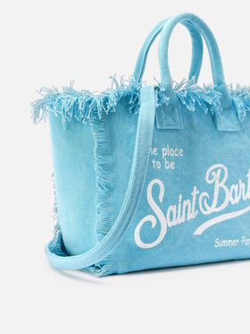Light blue canvas Colette bag with fringes