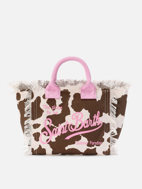 Borsa Colette in canvas con fantasia muccata e dettagli a contrasto