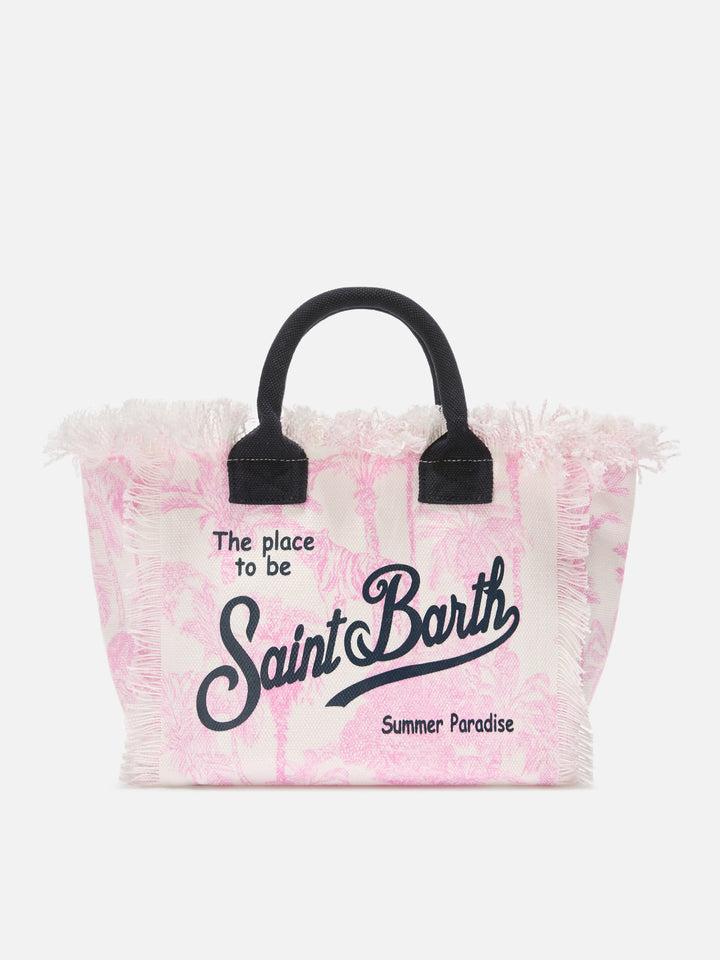 Colette canvas bag with pink toile de Jouy print