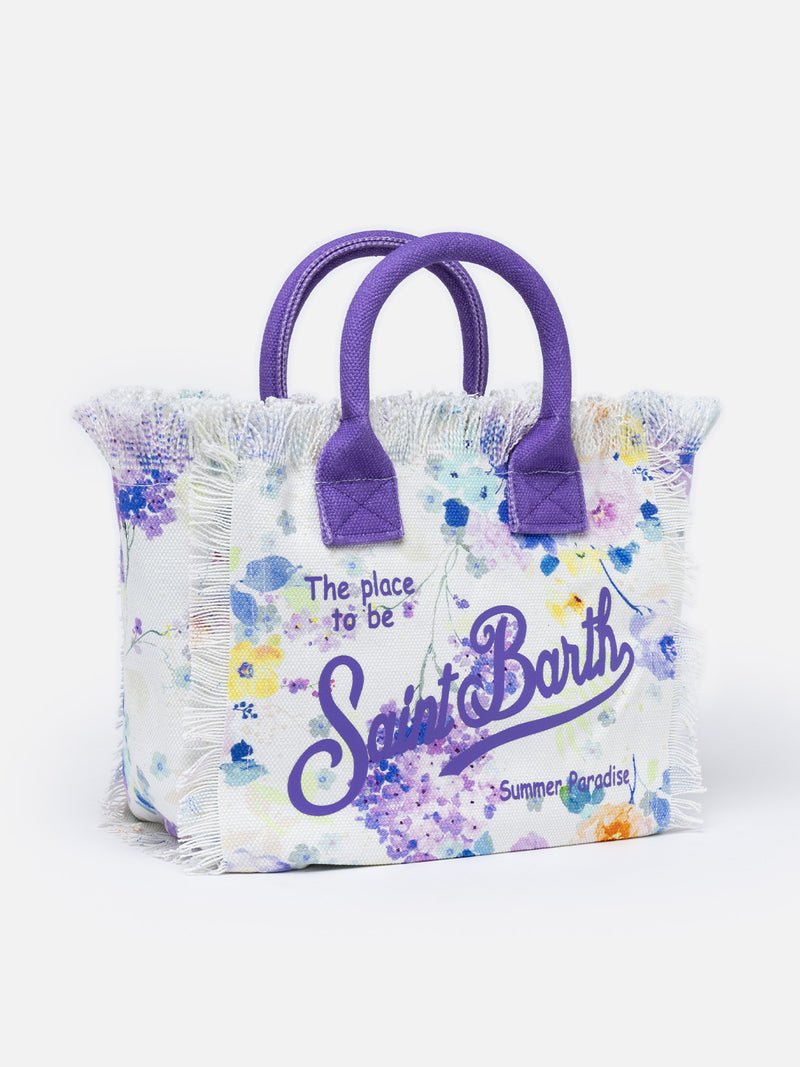 Handtasche Colette aus Baumwollcanvas mit Aquarellblumen-Print