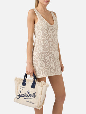 White canvas Colette bag with fringes