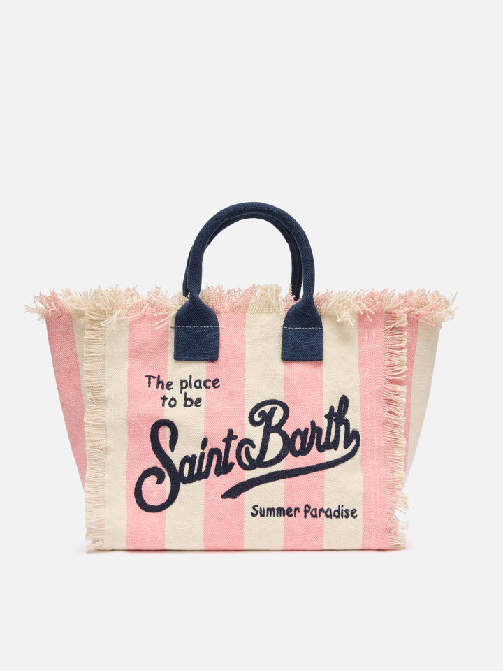 Borsa Colette in canvas di cotone con stampa a righe rosa