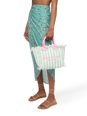 Colette cotton canvas handbag with green striped print - MC2 Saint Barth