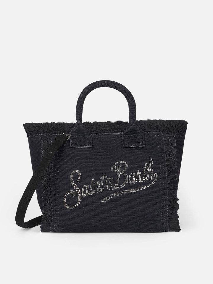 Black cotton canvas Colette handbag with rhinestones