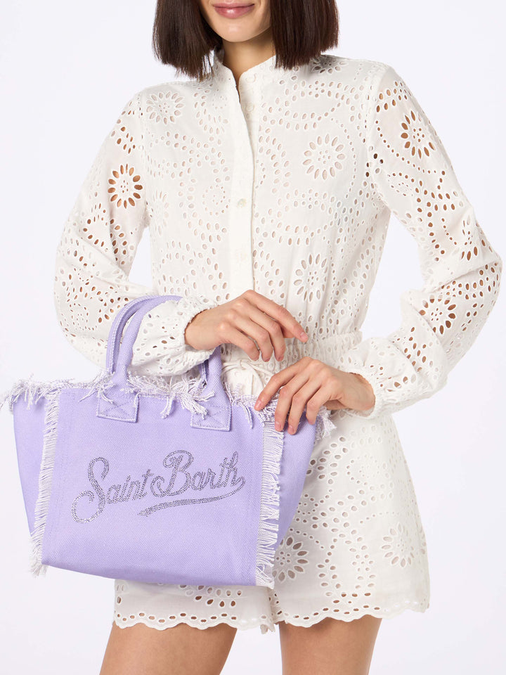 Borsa Colette in canvas di cotone lilla con logo in strass