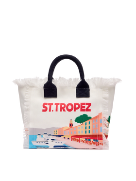 Colette cotton canvas handbag with St. Tropez postcard print - MC2 Saint Barth