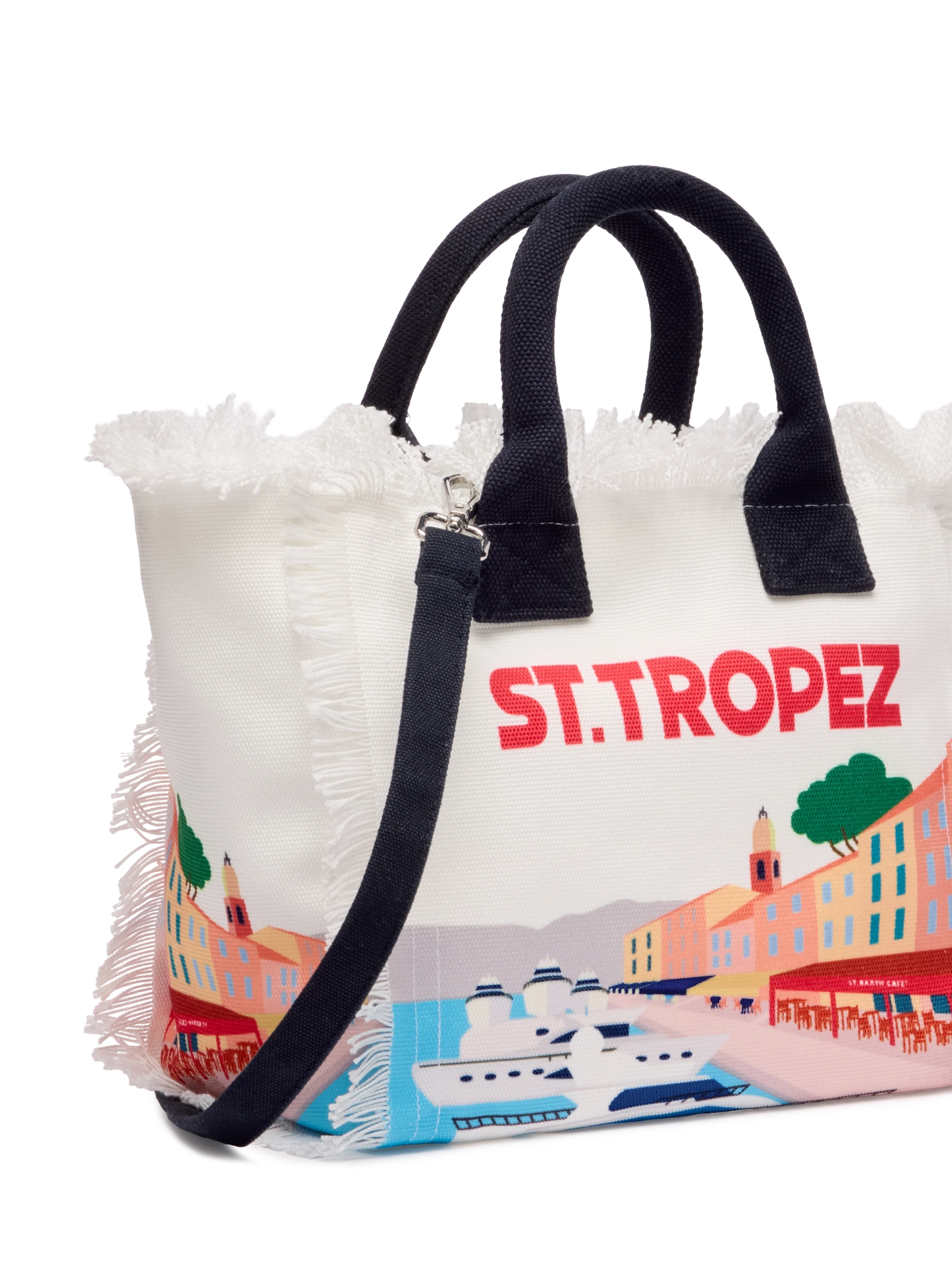 Colette cotton canvas handbag with St. Tropez postcard print - MC2 Saint Barth