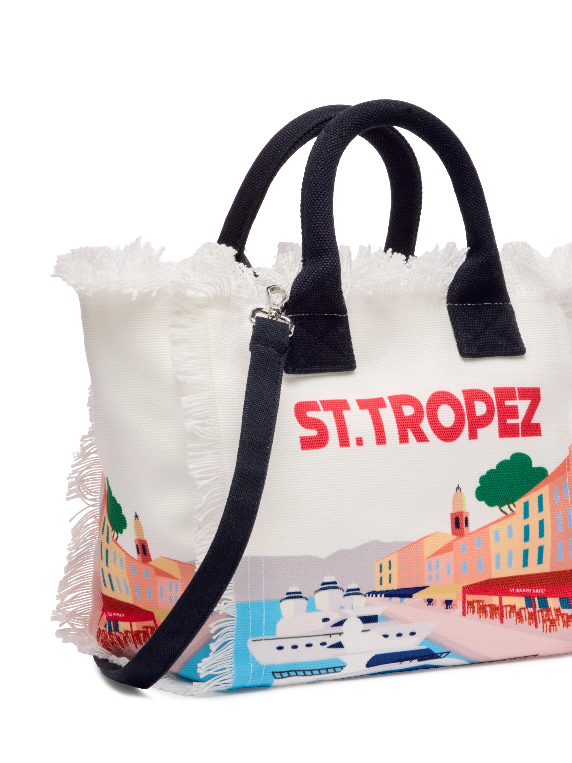 Colette cotton canvas handbag with St. Tropez postcard print - MC2 Saint Barth