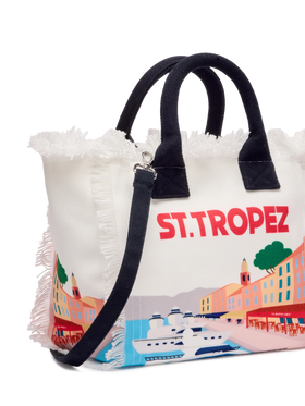 Colette cotton canvas handbag with St. Tropez postcard print - MC2 Saint Barth