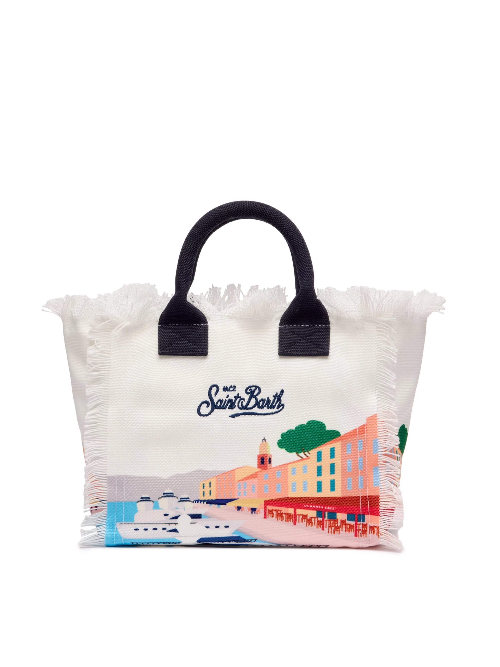 Colette cotton canvas handbag with St. Tropez postcard print - MC2 Saint Barth