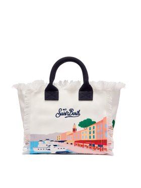 Colette cotton canvas handbag with St. Tropez postcard print - MC2 Saint Barth
