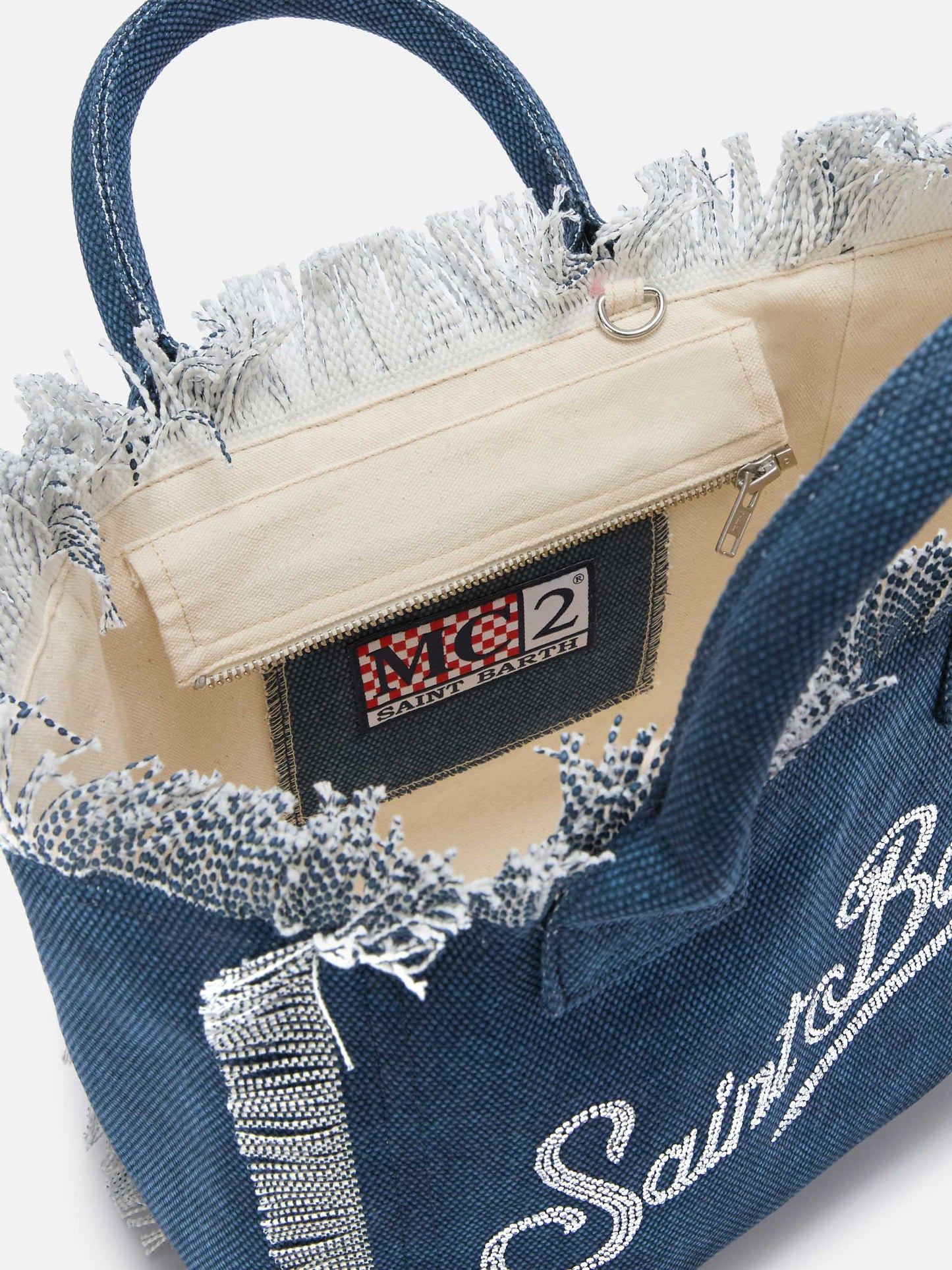 Indigo blue Colette canvas bag with rhinestone logo