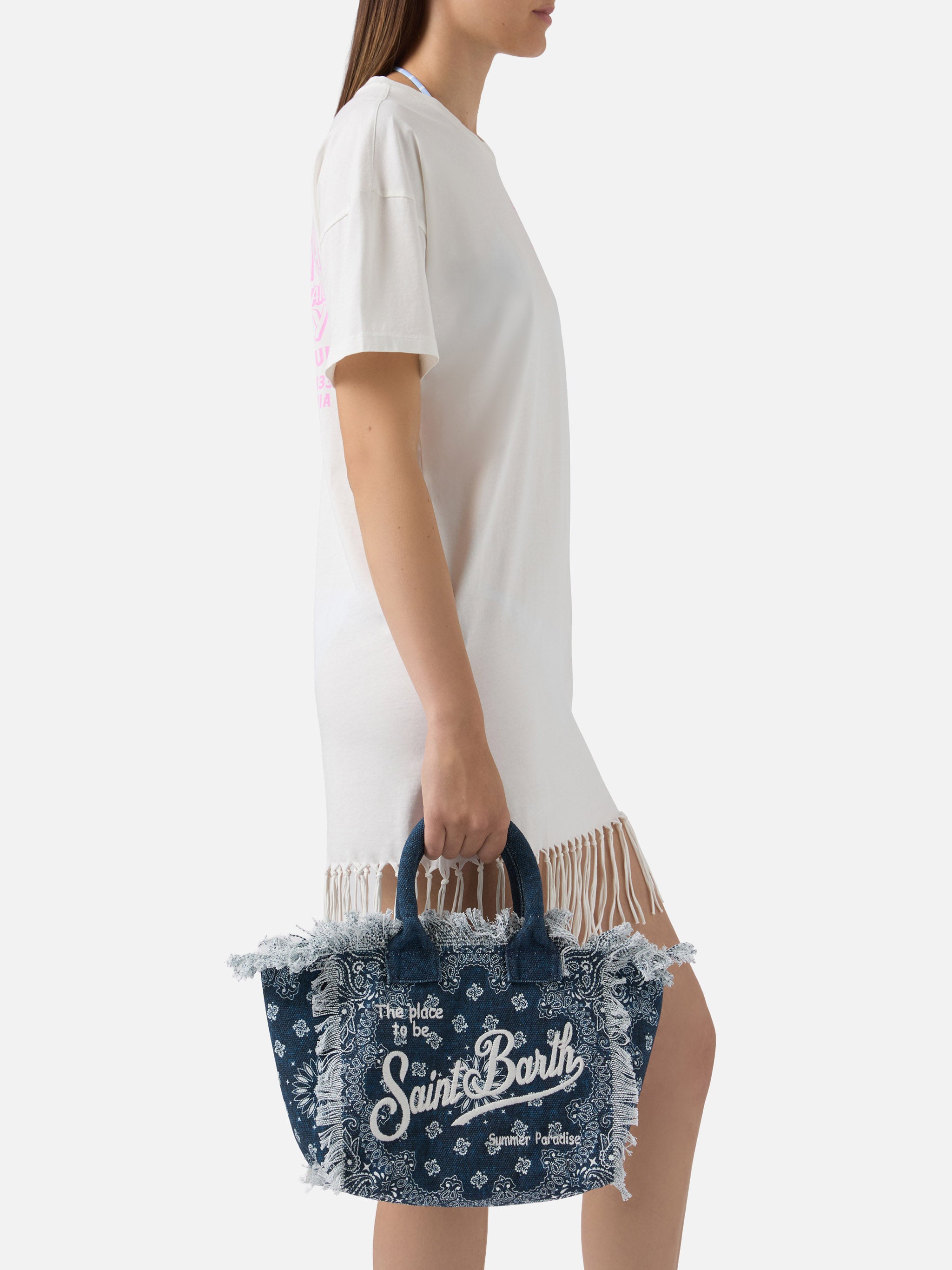 Light blue canvas Colette bag with bandana print – MC2 Saint Barth