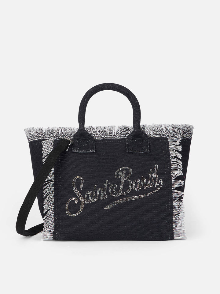 Black cotton canvas Colette handbag with rhinestones