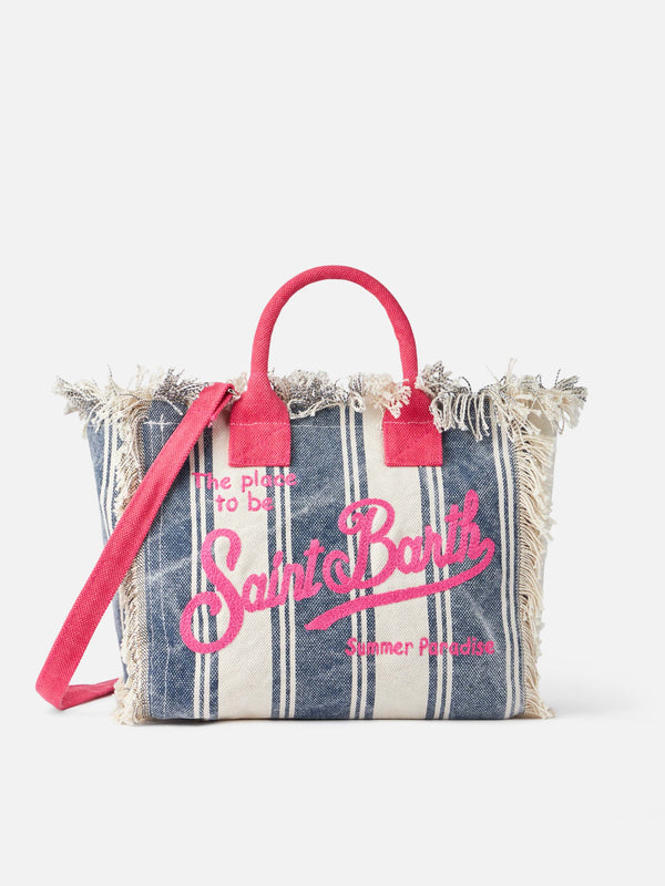 Cotton canvas Colette handbag with striped print