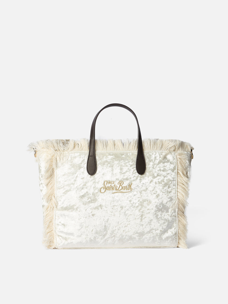 White chenille Colette handbag with logo embroidery