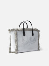 Borsa a mano Colette in velluto grigio con logo in strass