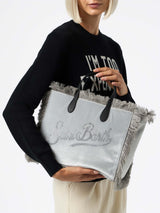 Borsa a mano Colette in velluto grigio con logo in strass