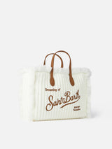 Camel rib knit Colette handbag with logo embroidery