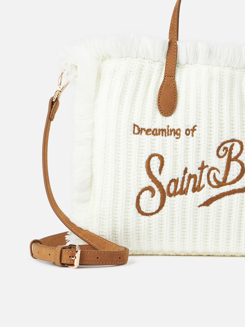 Camel rib knit Colette handbag with logo embroidery