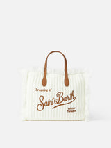 Camel rib knit Colette handbag with logo embroidery