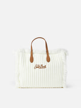 Camel rib knit Colette handbag with logo embroidery