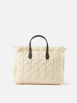 White cable knit Colette handbag with rhinestones embellishment