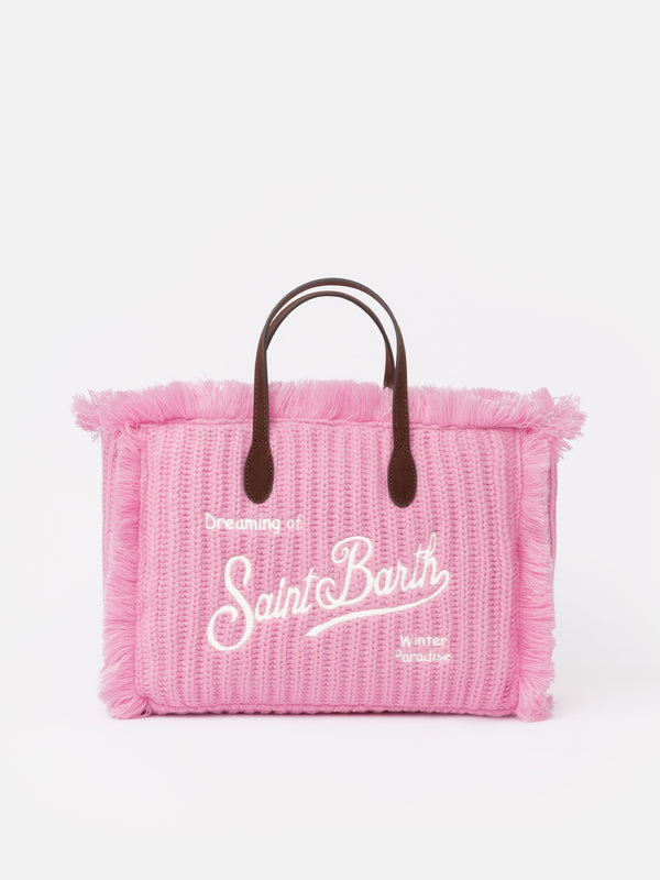 Borsa Colette in maglia a coste rosa con ricamo del logo