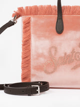 Borsa Colette in velluto rosa con logo in strass