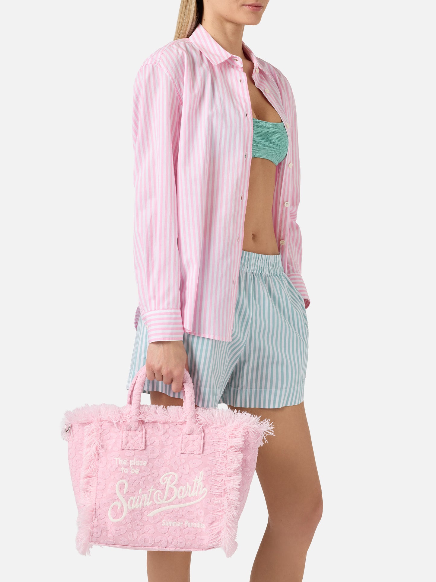 Borsa Colette in tessuto effetto spugna con leopardato in rilievo