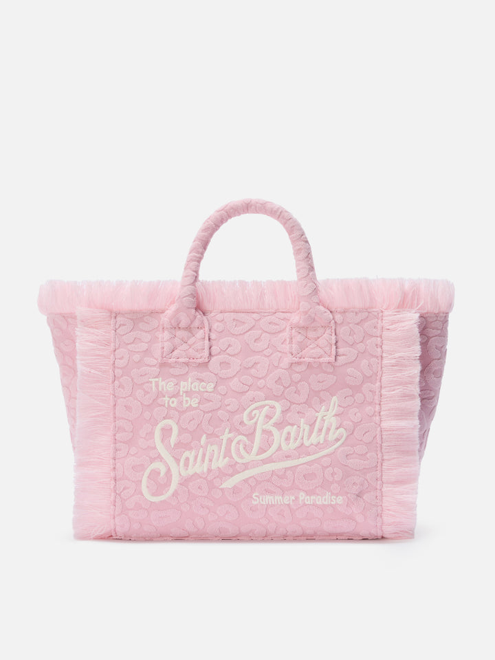 Terry effect Colette bag with raised leopard pattern