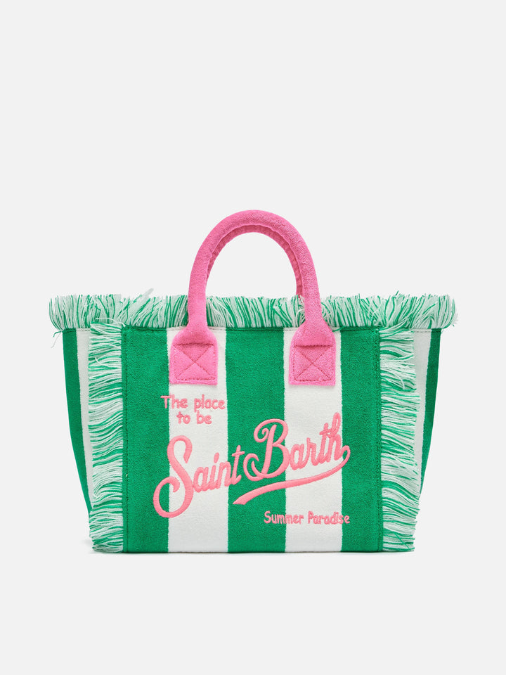 Borsa Colette in spugna verde con stampa a righe verdi