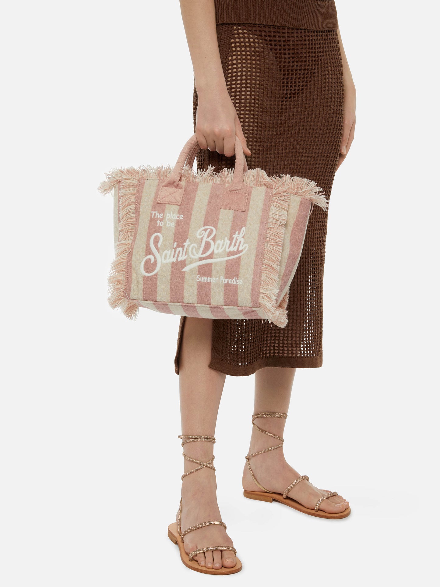 Colette Sponge – hellrosa gestreifte Frottee-Handtasche