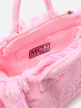 Einfarbige Colette-Tasche in Pink mit Frottee-Effekt 